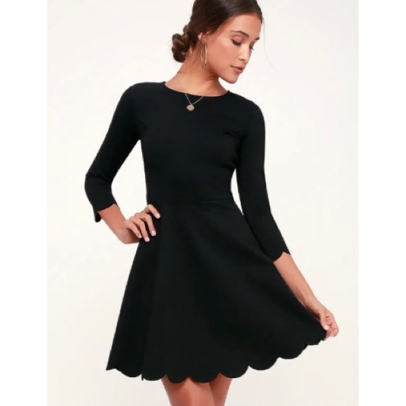 Lulus Dresses & Skirts - Lulus Cumulonimbus Clouds Scalloped Black Skater Dress